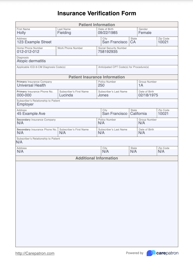 Insurance Verification Form Template Free PDF Download